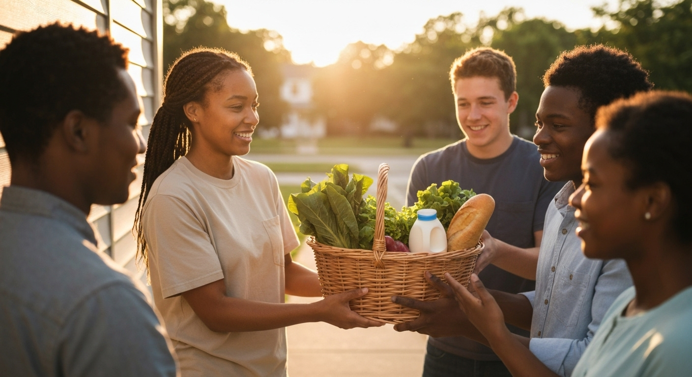 Volunteers teaching children at a community center